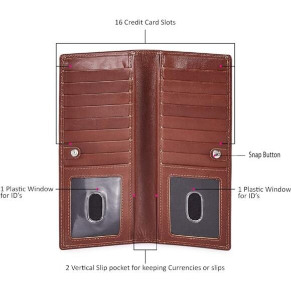 Double-Sided ID Window Bifold Wallet | Genuine Napa Leather  Men\'s Long Wallet Real Leather Bifold RFID Slim 2 ID Window Credit Card Holder